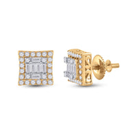 Load image into Gallery viewer, 14kt Yellow Gold Womens Baguette Diamond Square Earrings 1/2 Cttw

