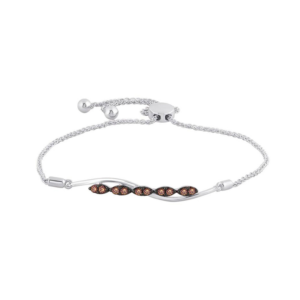 10kt White Gold Womens Round Brown Diamond Bolo Bracelet 1/4 Cttw