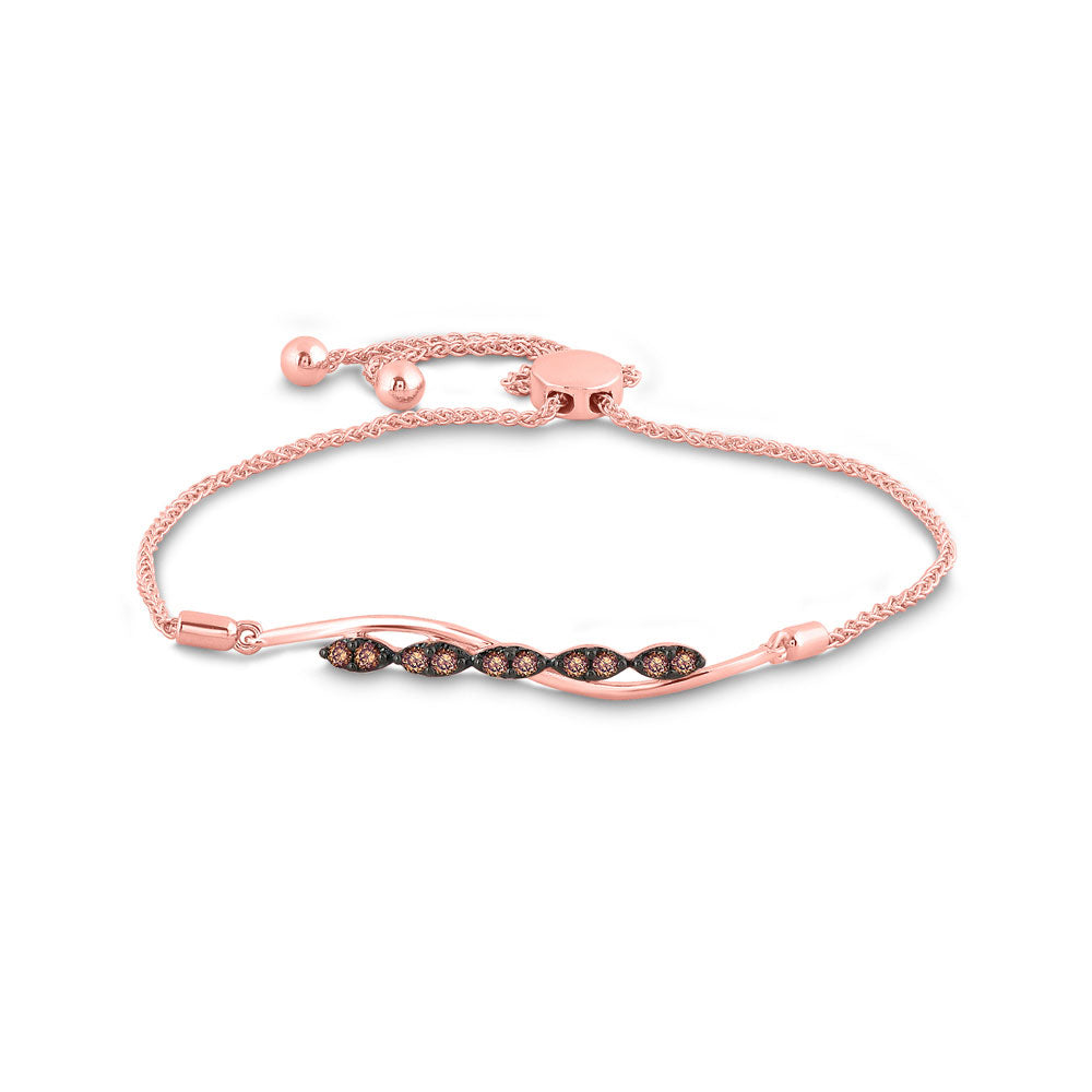 10kt Rose Gold Womens Round Brown Diamond Bolo Bracelet 1/4 Cttw