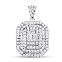Load image into Gallery viewer, 14kt White Gold Womens Baguette Diamond Cluster Pendant 7/8 Cttw
