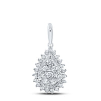 Load image into Gallery viewer, 14kt White Gold Womens Round Diamond Teardrop Pendant 5/8 Cttw
