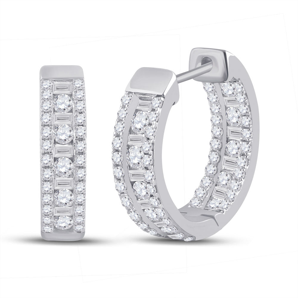 14kt White Gold Womens Round Diamond Hoop Earrings 1 Cttw