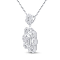 Load image into Gallery viewer, 14kt White Gold Womens Baguette Diamond Dangle Oval Pendant 3/8 Cttw

