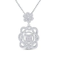 Load image into Gallery viewer, 14kt White Gold Womens Baguette Diamond Dangle Oval Pendant 3/8 Cttw
