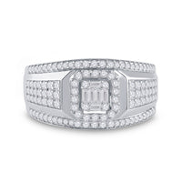 Load image into Gallery viewer, 14kt White Gold Womens Baguette Diamond Square Cluster Ring 1 Cttw
