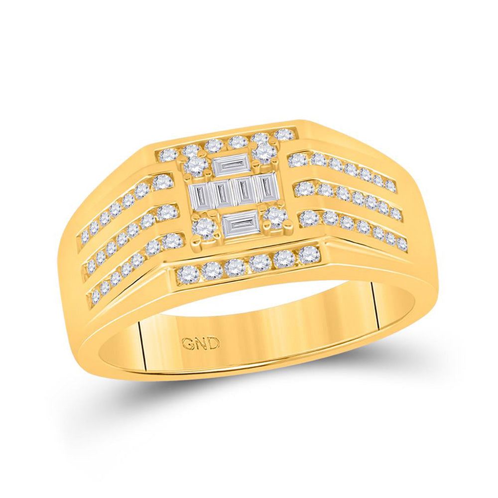 14kt Yellow Gold Mens Baguette Diamond Square Ring 3/4 Cttw