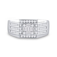 Load image into Gallery viewer, 14kt White Gold Mens Baguette Diamond Square Ring 3/4 Cttw
