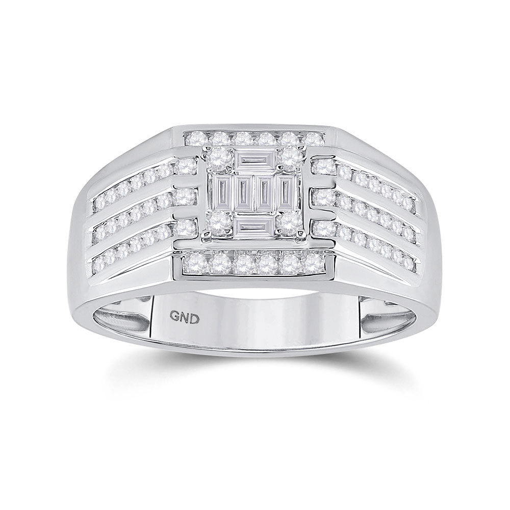 14kt White Gold Mens Baguette Diamond Square Ring 3/4 Cttw