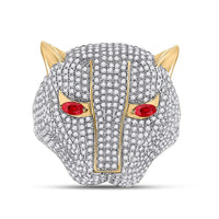 Load image into Gallery viewer, 14kt Yellow Gold Mens Round Diamond Panther Fashion Ring 3 Cttw
