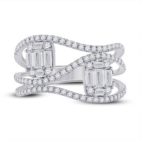 Load image into Gallery viewer, 14kt White Gold Womens Baguette Diamond Fashion Ring 1 Cttw
