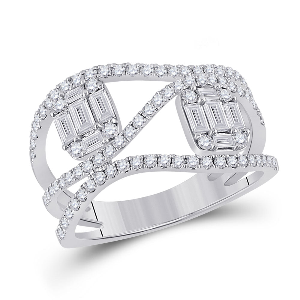 14kt White Gold Womens Baguette Diamond Fashion Ring 1 Cttw