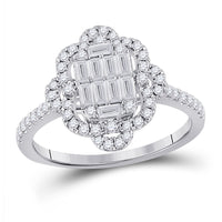 Load image into Gallery viewer, 14kt White Gold Womens Baguette Diamond Fashion Ring 3/4 Cttw

