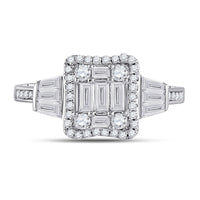Load image into Gallery viewer, 14kt White Gold Womens Baguette Diamond Square Ring 3/4 Cttw
