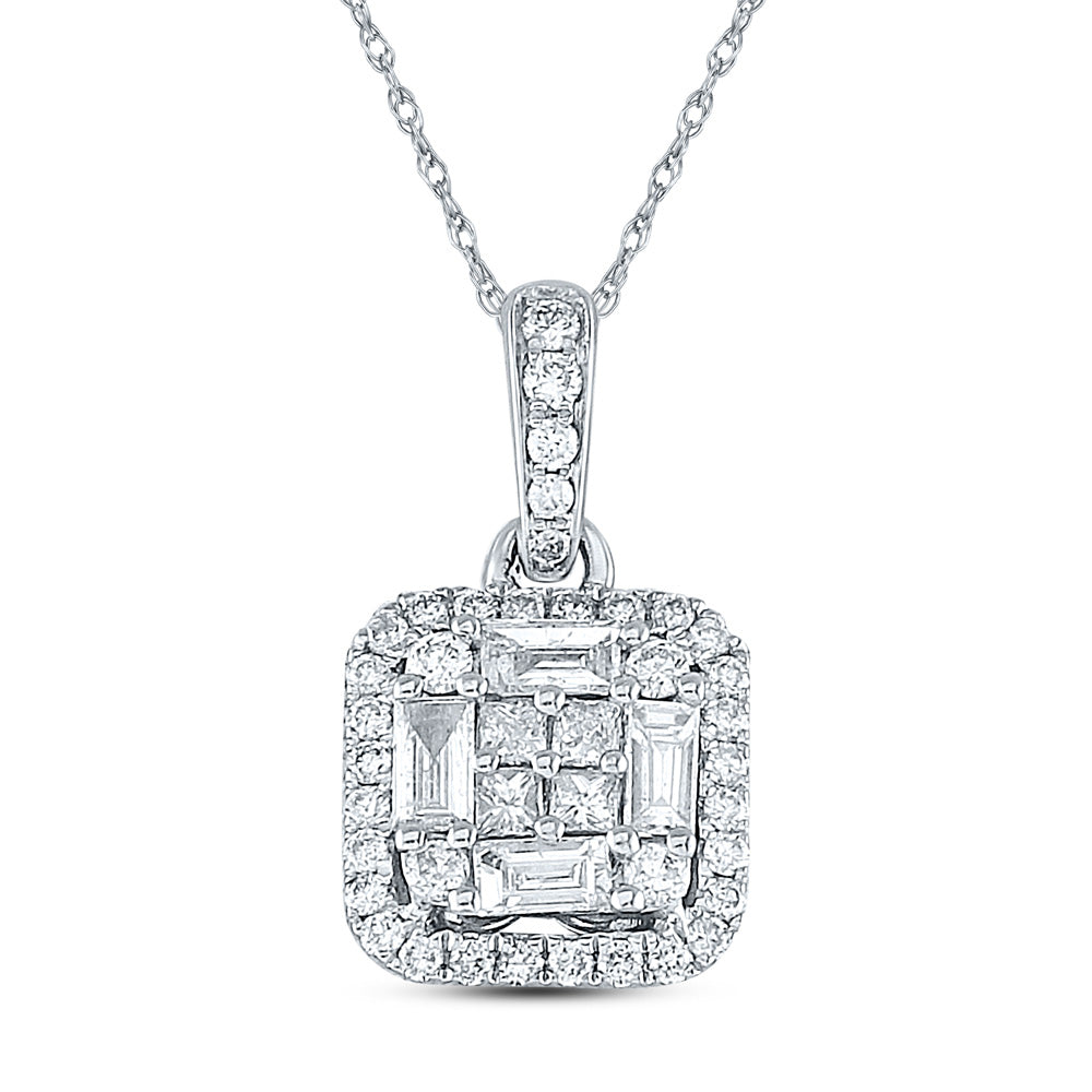 14kt White Gold Womens Baguette Diamond Fashion Pendant 5/8 Cttw