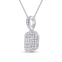 Load image into Gallery viewer, 14kt White Gold Womens Baguette Diamond Cluster Pendant 5/8 Cttw
