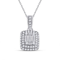 Load image into Gallery viewer, 14kt White Gold Womens Baguette Diamond Cluster Pendant 5/8 Cttw
