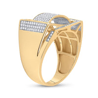 Load image into Gallery viewer, 10kt Yellow Gold Mens Round Diamond Domed Fashion Ring 3/4 Cttw
