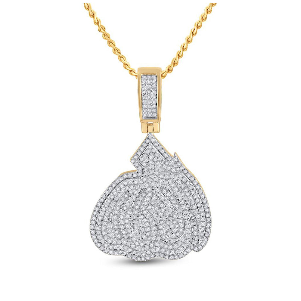 14kt Yellow Gold Mens Round Diamond Allah Islam Charm Pendant 1 Cttw