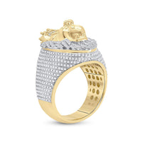 Load image into Gallery viewer, 14kt Yellow Gold Mens Round Ruby Diamond Lion Face Animal Ring 1-3/4 Cttw
