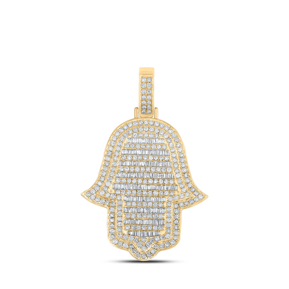 14kt Yellow Gold Mens Round Diamond Hamsa Charm Pendant 5-3/8 Cttw