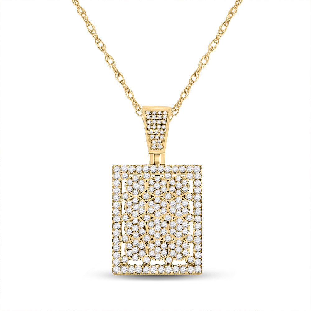 14kt Yellow Gold Mens Round Diamond Rectangle Charm Pendant 2 Cttw