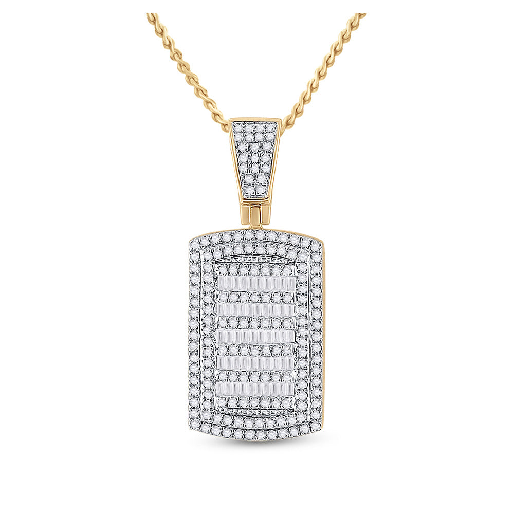 10kt Yellow Gold Mens Round Diamond Dog Tag Charm Pendant 3/4 Cttw