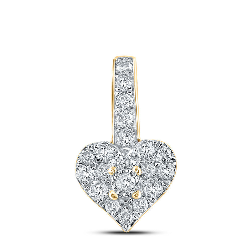 10kt Yellow Gold Womens Round Diamond Heart Pendant 1/3 Cttw