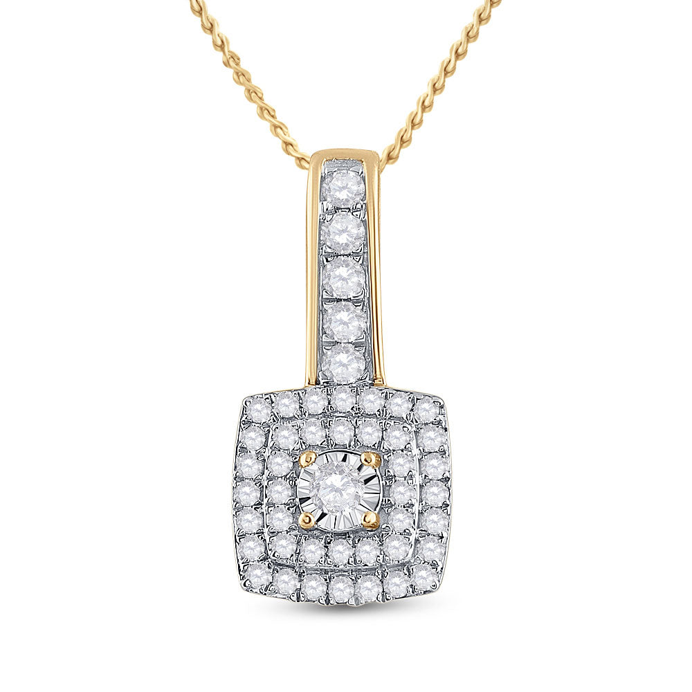 10kt Yellow Gold Womens Round Diamond Square Pendant 1/3 Cttw