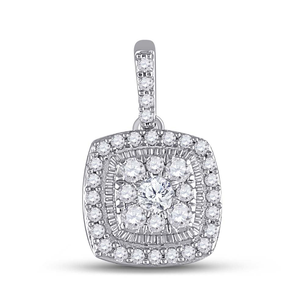 14kt White Gold Womens Round Diamond Square Pendant 1/4 Cttw