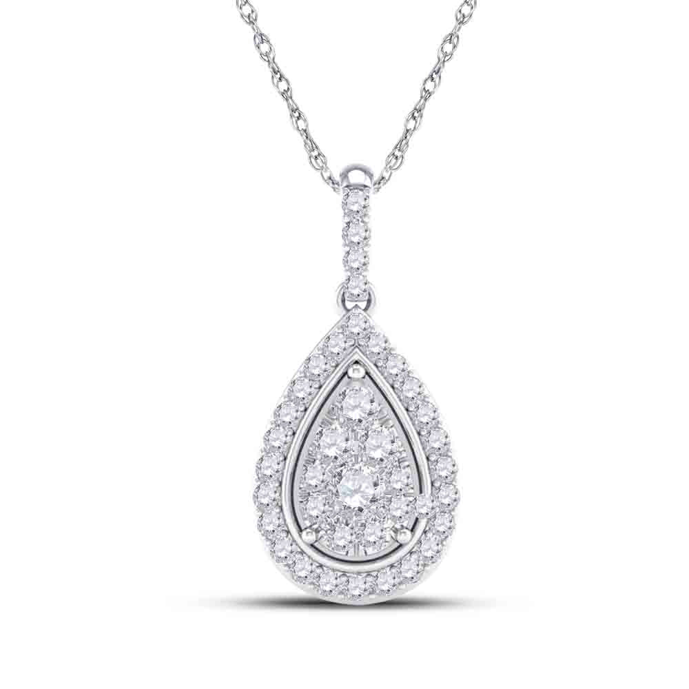 14kt White Gold Womens Round Diamond Teardrop Pendant 1/4 Cttw