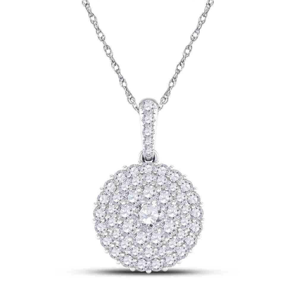 14kt White Gold Womens Round Diamond Cluster Pendant 1/2 Cttw