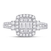 Load image into Gallery viewer, 14kt White Gold Womens Baguette Diamond Square Cluster Ring 3/4 Cttw
