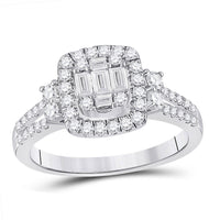 Load image into Gallery viewer, 14kt White Gold Womens Baguette Diamond Square Cluster Ring 3/4 Cttw
