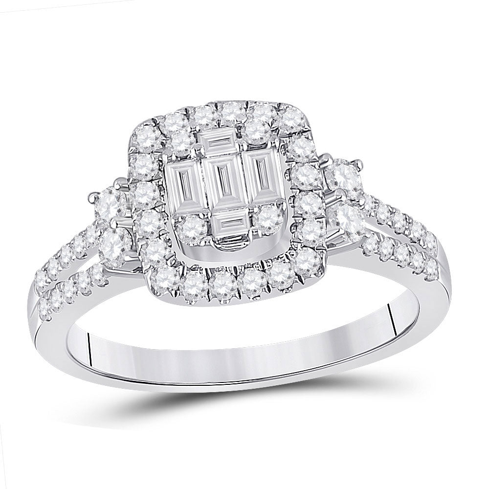14kt White Gold Womens Baguette Diamond Square Cluster Ring 3/4 Cttw