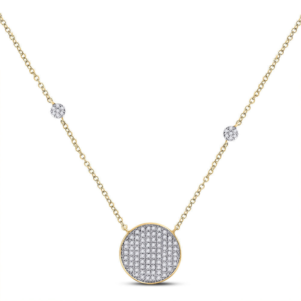 10kt Yellow Gold Womens Round Diamond Circle Cluster Necklace 1/4 Cttw