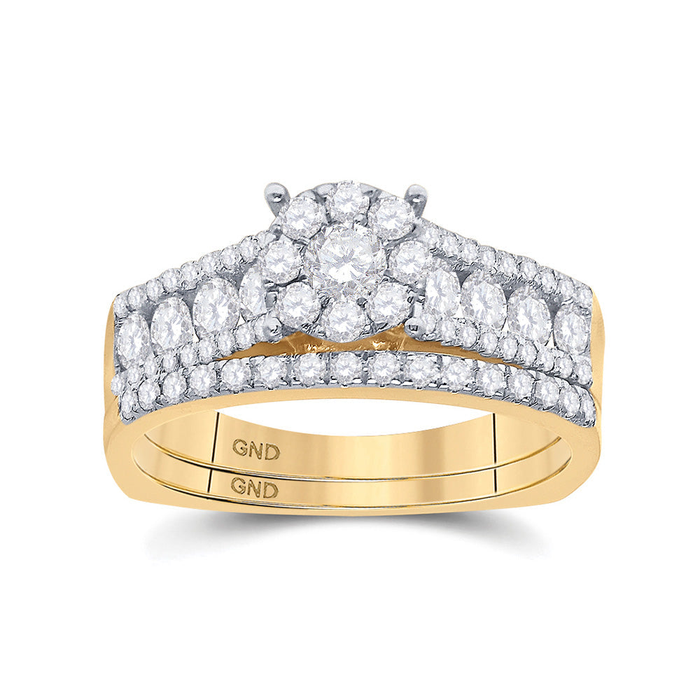 14kt Yellow Gold Round Diamond Bridal Wedding Ring Band Set 1 Cttw
