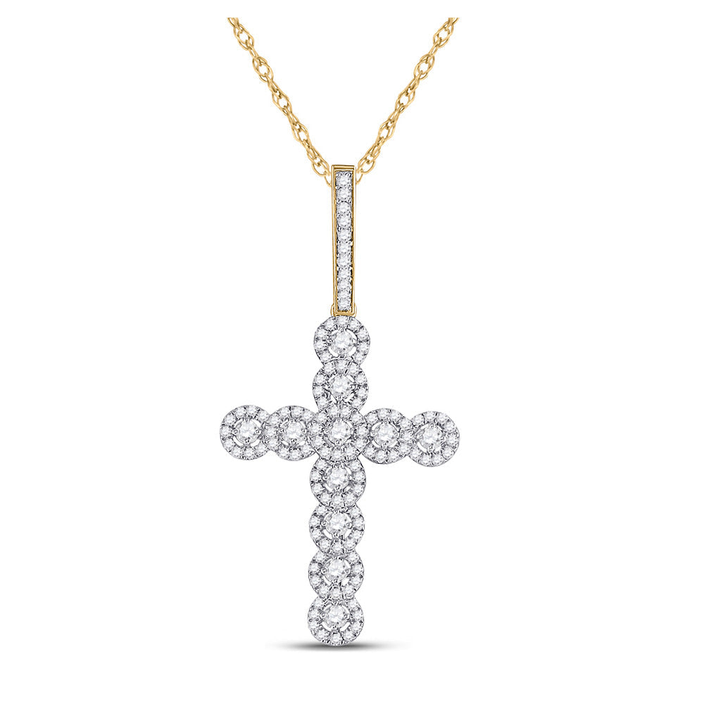 10kt Yellow Gold Mens Round Diamond Cross Charm Pendant 3/4 Cttw