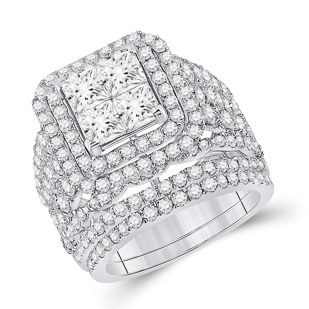 14kt White Gold Princess Diamond Bridal Wedding Ring Band Set 5 Cttw