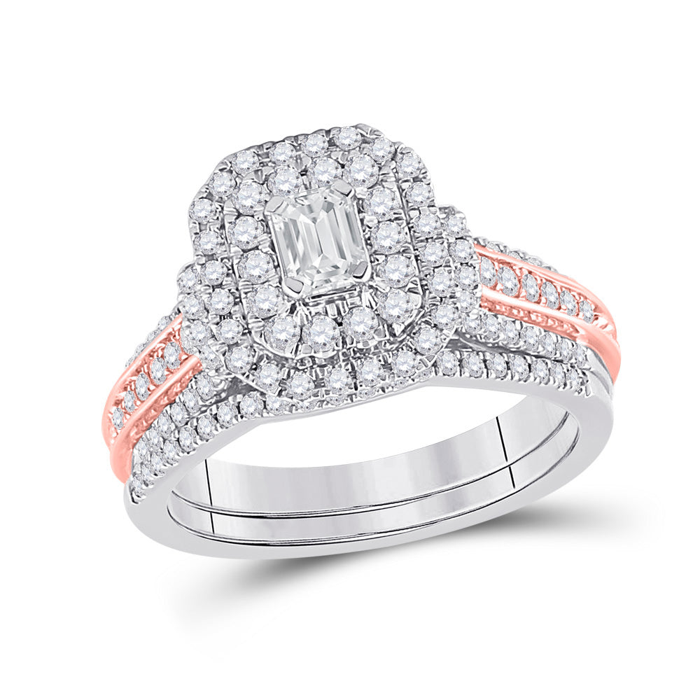 14kt Two-tone Gold Emerald Diamond Bridal Wedding Ring Band Set 1 Cttw