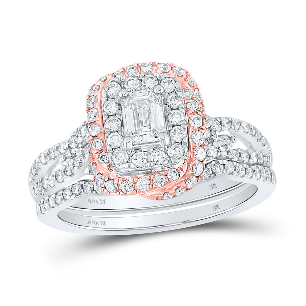 14kt Two-tone Gold Emerald Diamond Bridal Wedding Ring Band Set 1 Cttw