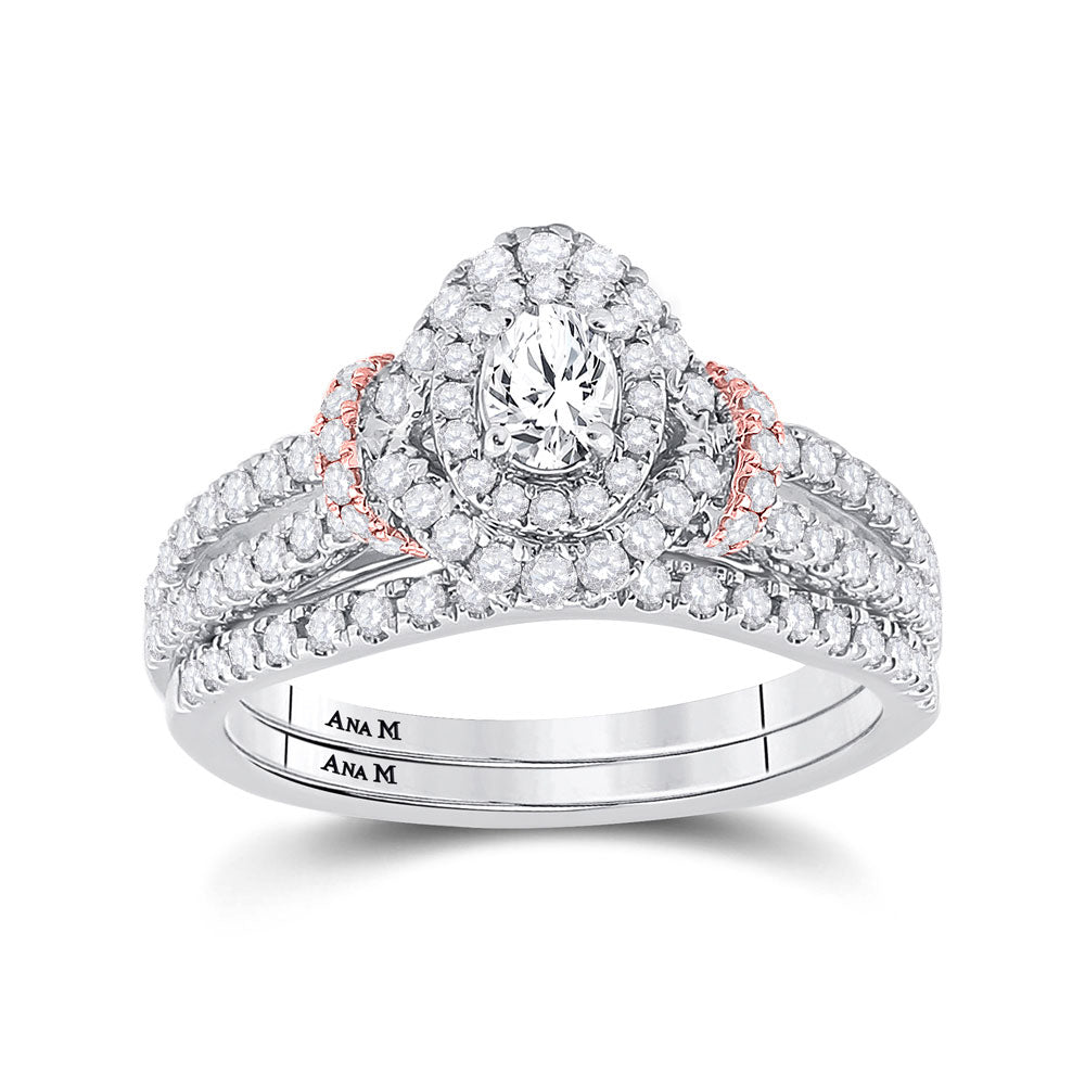 14kt Two-tone Gold Oval Diamond Bridal Wedding Ring Band Set 1 Cttw