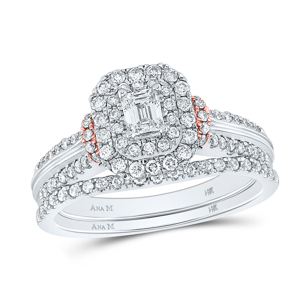 14kt Two-tone Gold Emerald Diamond Bridal Wedding Ring Band Set 1 Cttw