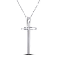 Load image into Gallery viewer, 10kt White Gold Womens Round Diamond Cross Pendant 1/6 Cttw
