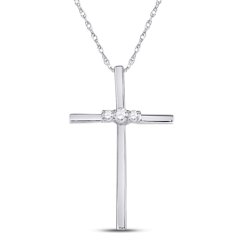 10kt White Gold Womens Round Diamond Cross Pendant 1/6 Cttw