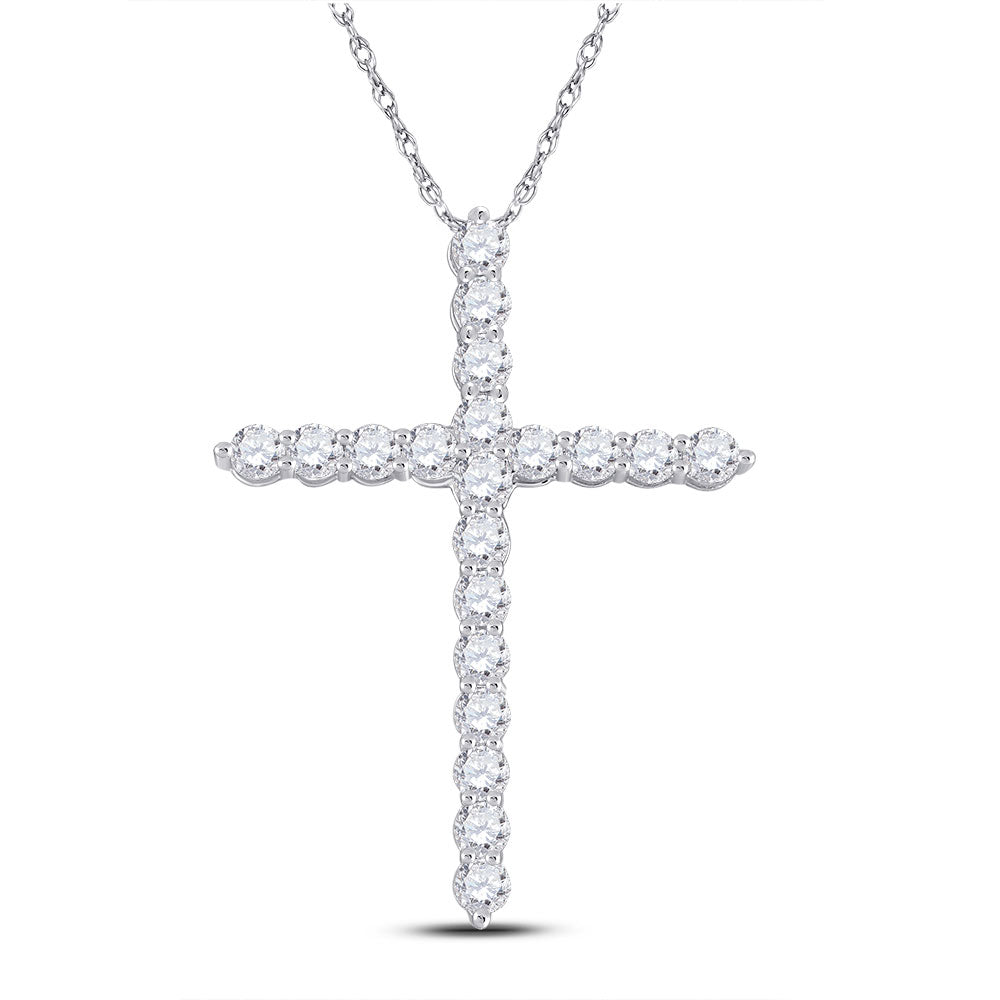14kt White Gold Womens Round Diamond Cross Pendant 1 Cttw