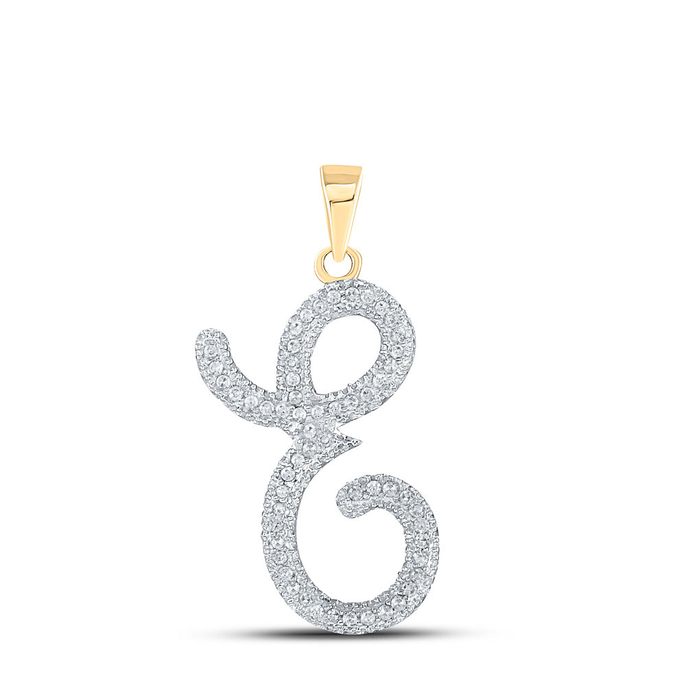 10kt Yellow Gold Womens Round Diamond Cursive E Letter Pendant 1/6 Cttw