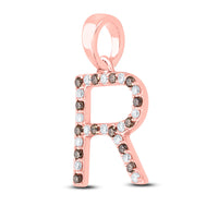 Load image into Gallery viewer, 10kt Rose Gold Womens Round Brown Diamond Initial R Letter Pendant 1/4 Cttw
