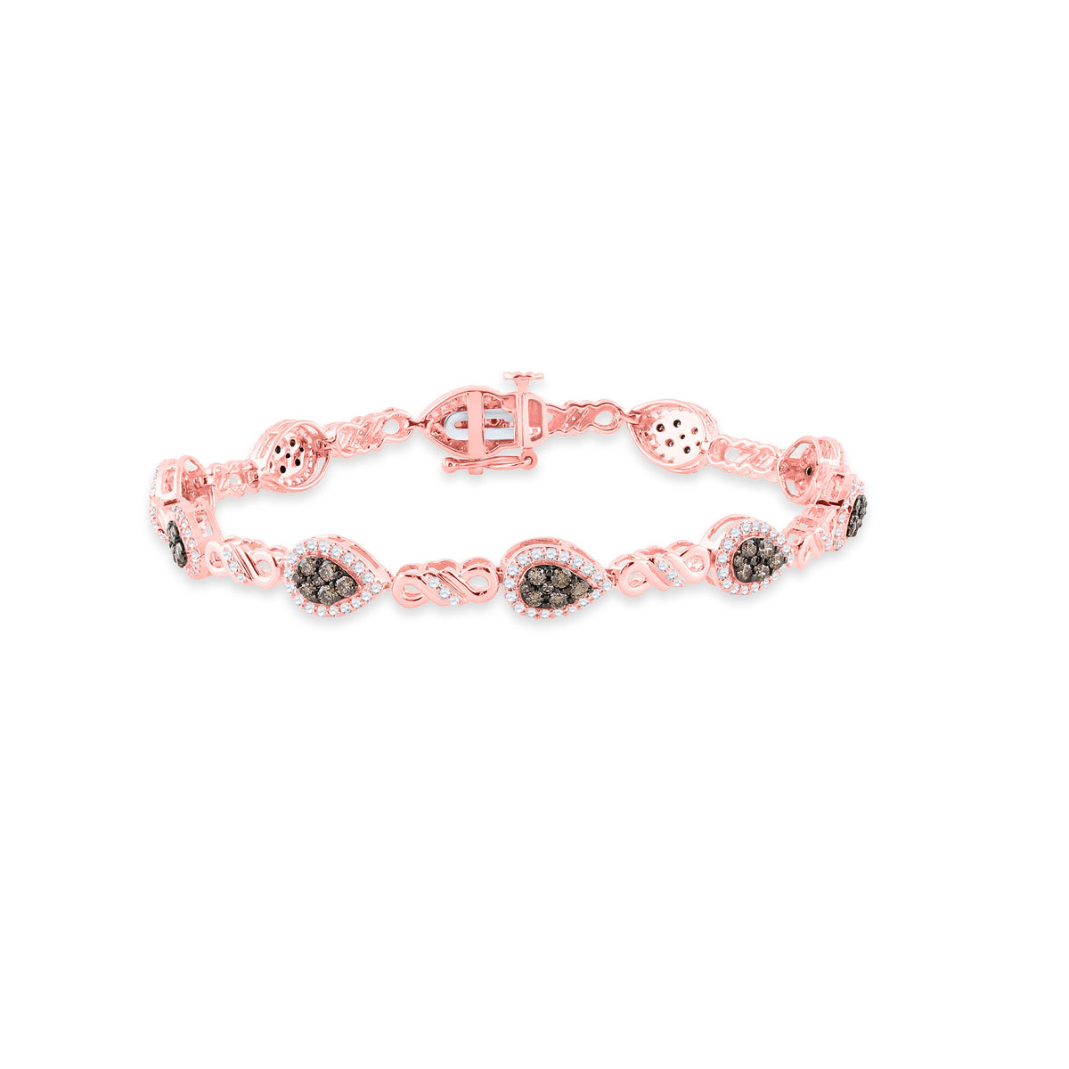 10kt Rose Gold Womens Round Brown Diamond Fashion Bracelet 2 Cttw