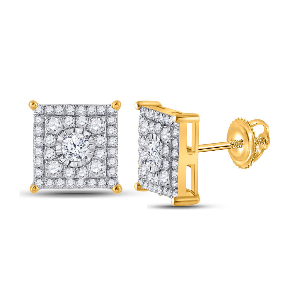 10kt Yellow Gold Womens Round Diamond Square Earrings 1/2 Cttw