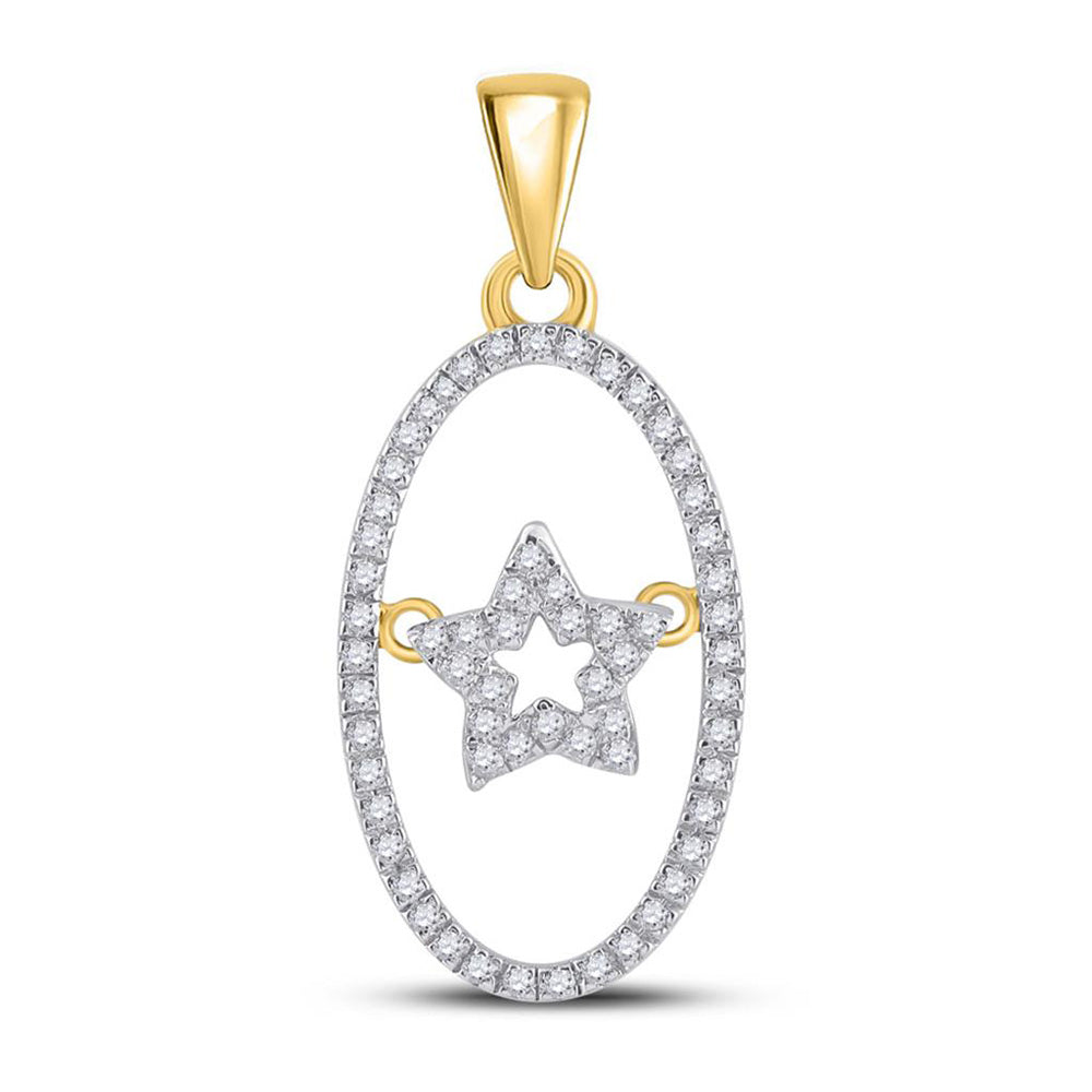10kt Yellow Gold Womens Round Diamond Oval Star Pendant 1/5 Cttw